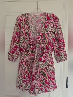 NWOT!! LOFT Beach Palm Tie Front Romper XXS (Fits XS/S) Pink Tropical